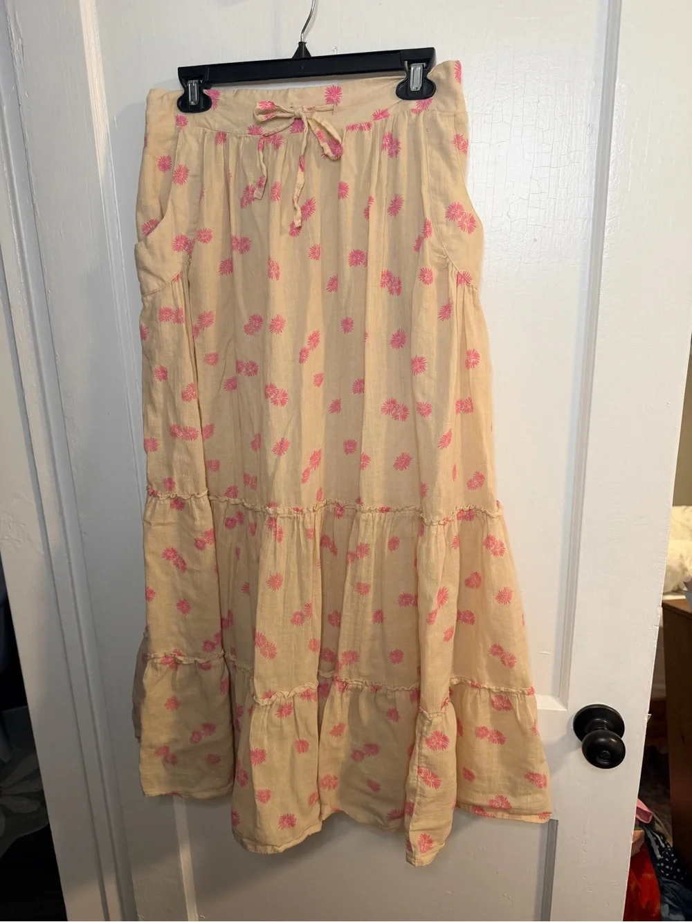 Old Navy Yellow Maxi Skirt with Pink Floral Print